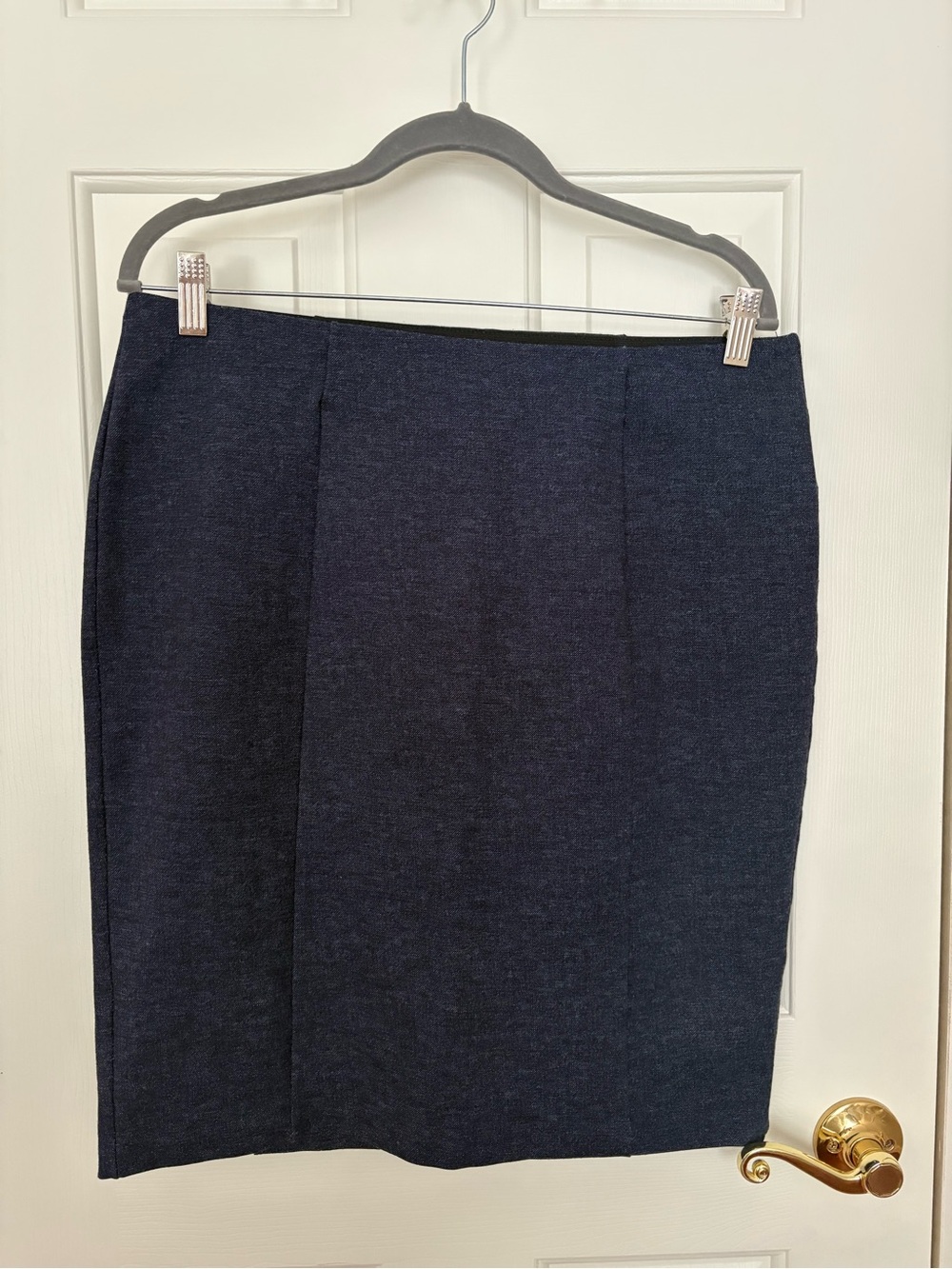 Elle stretch knit blue denim pencil skirt